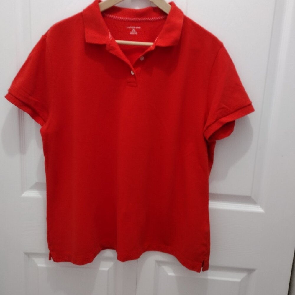 Lands’ End XL 18-20 Red Polo Shirt NWOT 100% Cotton Short Sleeve Women’s